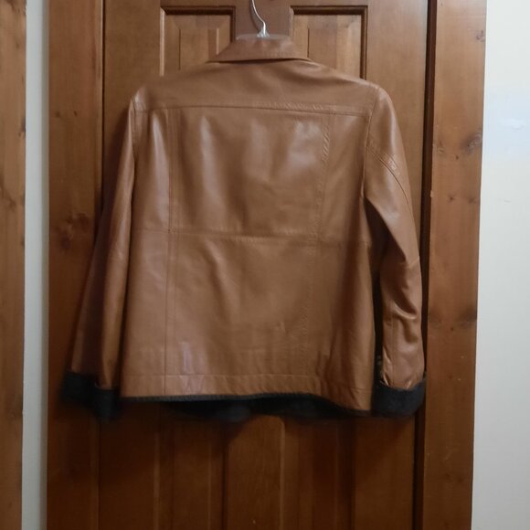 Caramel- Beige Authentic Vintage Leather Bomber Jacket Womens' Size L - Picture 2 of 2